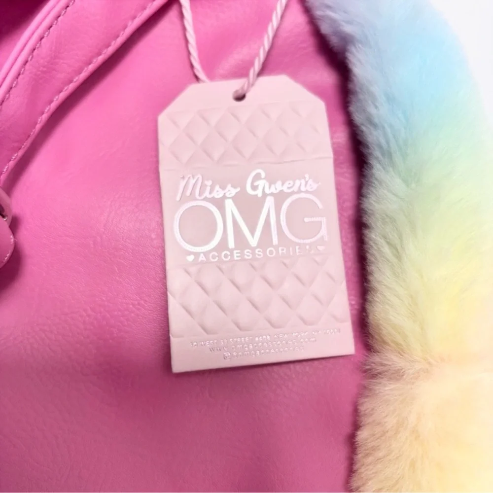 Omg Accessories Kids Bag - Pink - Bella Kitty - Faux Fur Fuzzy Kitty Rainbow bag
